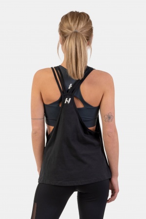 Nebbia Майка 419 Sleeveless Loose Cross Back Tank Top “Feeling Good”, черный 