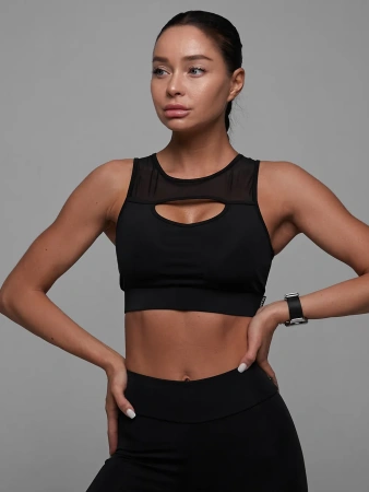 Mansen Топ Black grid decolletage, черный